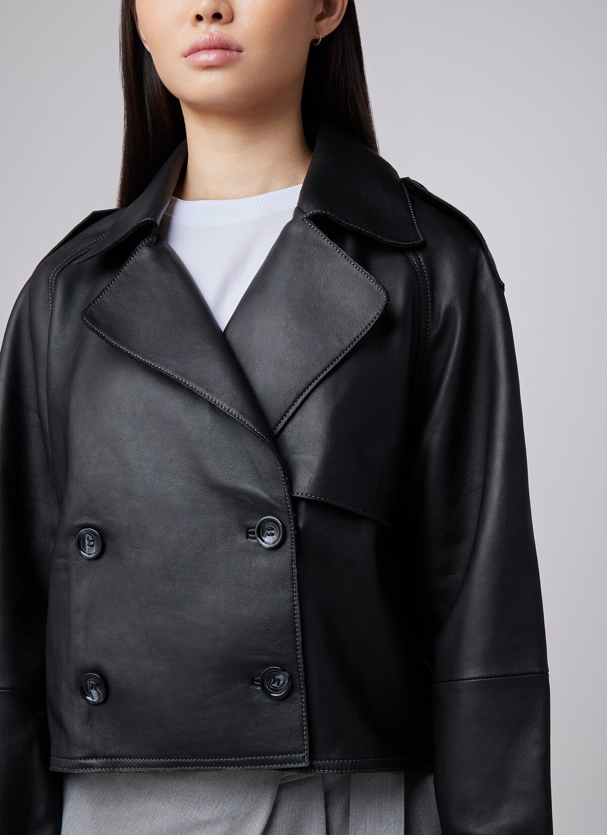 Women Leather Jacket, Black, hi-res